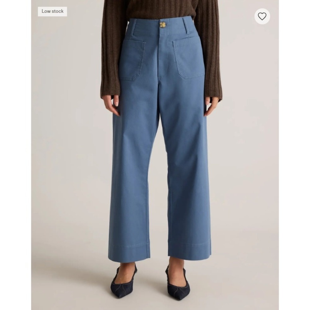 Quince Organic Stretch Cotton Chino Cropped Wide Leg Pants Aegean Blue Size 6